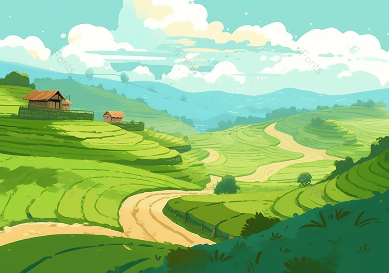 乡野生活农作物梯田插画背景图,插画/手绘图,插画/手绘图库,插画/手绘图下载,插画/手绘